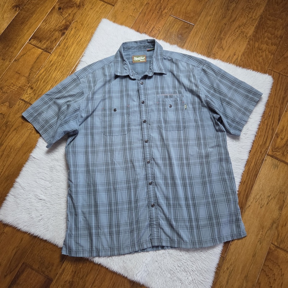 Howler Bros Shirt Button Up Short Sleeve Men's XXL Blue Plaid Western